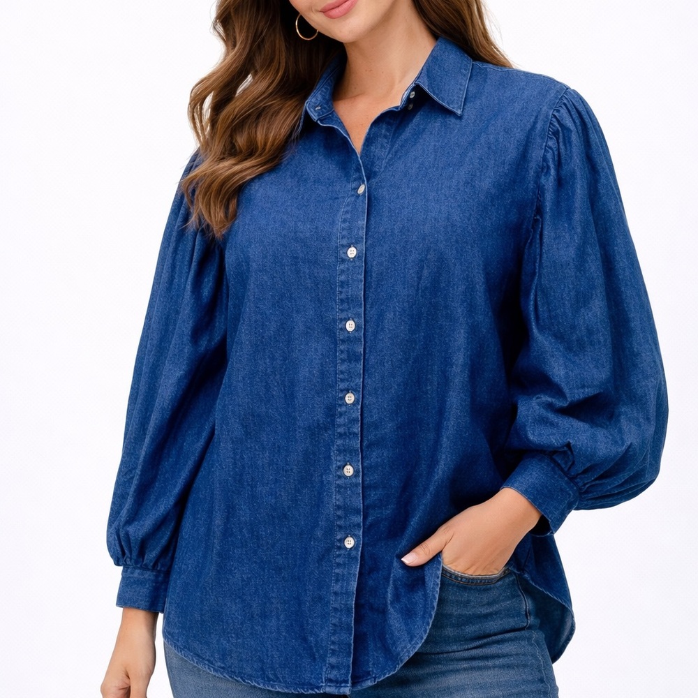 Panhandle Indigo Denim puff sleeves Shirt‎ large
